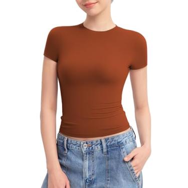 Imagem de Vemodoo Camisetas femininas básicas de manga curta, gola redonda, roupas justas, camisetas Y2K, Marrom Bombay, G