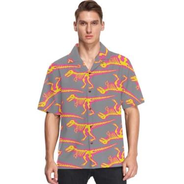 Imagem de visesunny Camisa masculina casual de botão manga curta havaiana legal dinossauro Aloha camisa, Multicolorido, XG