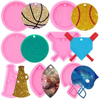 Imagem de RFGHAC Molde de chaveiro de resina de beisebol futebol basquete Megafone moldes de silicone capacetes moldes de fundição epóxi para fazer bricolage, ornamentos pingentes, decoração, conjunto de 7
