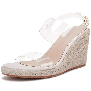 Imagem de VETASTE Sandália anabela feminina alpargata plataforma tira no tornozelo aberta salto mules, Transparente., 11