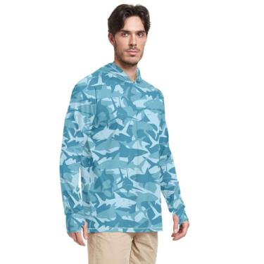 Imagem de Moletom masculino com proteção solar manga comprida Blue Sharks FPS 50 + camiseta masculina Rash Guard UV, Tubarões azuis, XXG