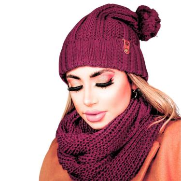 Imagem de Touca pompom feminina de lã e cachecol gola tricot frio kit-Feminino