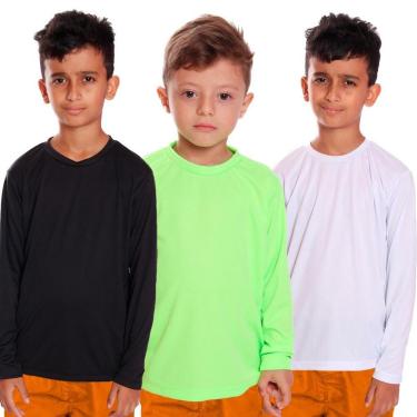 Imagem de Kit 3 Camiseta Infantil Menino Proteção UV Térmica Solar Manga Longa Camisa Esporte Camisetas-Masculino