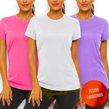 Imagem de Kit c/3 Camisetas Blusinhas Dry MALHA FRIA POLIMIDA Tecido Furadinho feminina Corrida Academia 610-Feminino