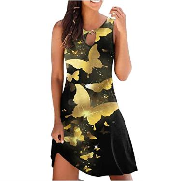 Imagem de Túnica floral fina para mulheres outono verão sem mangas gola redonda midi praia recorte havaiano vestido tropical feminino 2024, Z-624 Verde limão, M