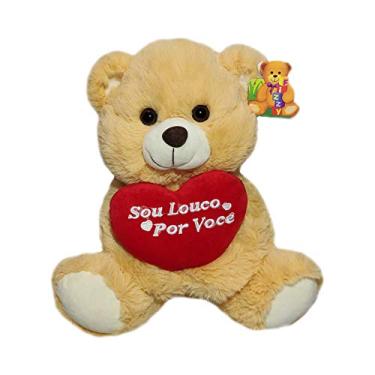 Imagem de Urso de Pelucia Medio Coração Sou Louco Por Você 33cm Caramelo