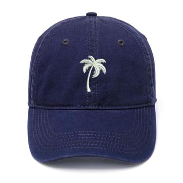 Imagem de L8502-LXYB Boné de beisebol masculino bordado Palm Tree 1 algodão lavado, Azul marino, 7 1/8