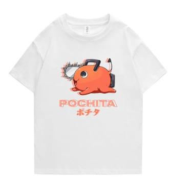 Imagem de RICHSAIKOU Camiseta masculina de motosserra unissex manga curta gola redonda algodão Makima Power Denji Pochita Cosplay Plus Size 5GG, Branco - D, 4G