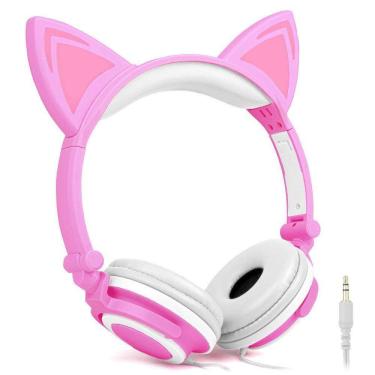 Imagem de Headphone Gatinho Com Fio Branco/Rosa