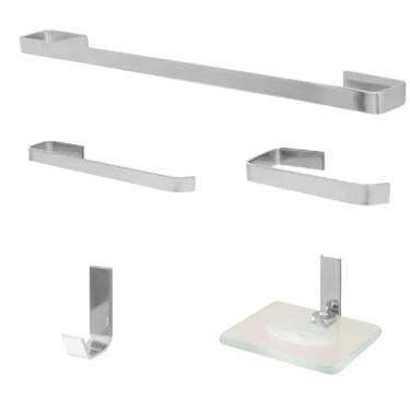Imagem de Bruno Acabamentos Kit Acessórios Para Banheiro Porta Toalha Saboneteira Cabide Porta Papel Higienico Material Premium