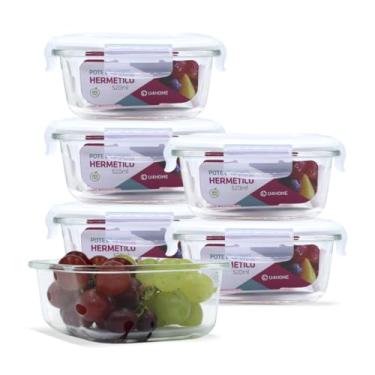 Imagem de Conjunto 6 Potes Vidro Hermética Mantimentos Tampa 520ml (Branco)