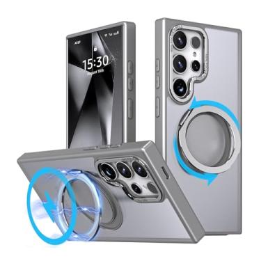 Imagem de MXX Capa para Samsung Galaxy S23 Ultra e capa S22 Ultra com suporte rotativo de 360°, alumínio de grau aeroespacial, carregamento sem fio Qi compatível com Galaxy S23 Ultra capa (cinza titânio)