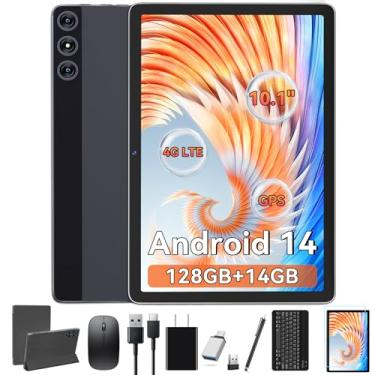 Imagem de Tablet 10,1 polegadas Android 14, Octa-Core 5G WiFi, 4G Cellular (T-Mobile), 128 GB ROM 14 GB RAM, 2025 guia mais recente com pacote de teclado, expansão de 1 TB, tablet Android 13 MP + 8 MP, tela HD