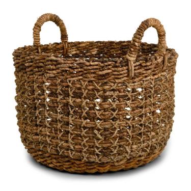 Imagem de Cesto Organizador Redondo Em Fibra Natural Com Trama E Alça Mart 46x43cm
