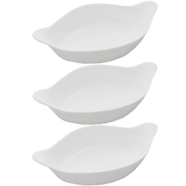 Imagem de Kit 3 Assadeiras Travessas Grandes de Vidro Temperado 1,4L Opaline Marinex Branca