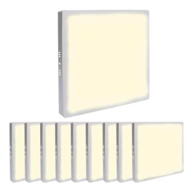Imagem de Kit 10 Plafons Painel LED 25w 24w Sobrepor Quadrado, Branco Quente 3000K, Bivolt, Luminária de Teto 30x30 cm