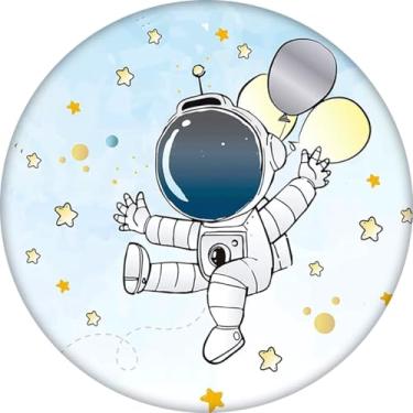 Imagem de Painel Festa Infantil Decoração Aniversário Astronauta Redondo em Tecido Sublimado Premium (Branco)