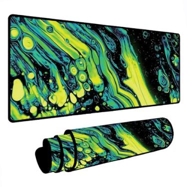 Imagem de Novo Mouse Pad Gamer Deskpad Speed Extra Grande Borda Costurada Profissional Varios Tamanhos - Liquid Verde Preto (100x50)