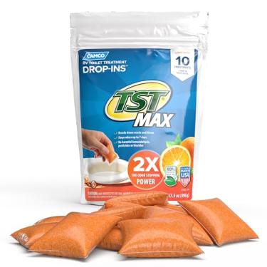 Imagem de Camco Tratamento de vaso sanitário TST MAX RV Drop-INs - Controle odores indesejados e quebra resíduos e tecidos - Seguro para fossas sépticas - Perfume laranja - pacote com 10 (41178)