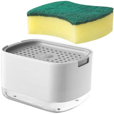 Imagem de Dispensador de detergente para cozinha, suporte de esponja premium 2 em 1, dispensador de sabão de lavar louça para bancada - Dispensador automático de saboneteira líquida