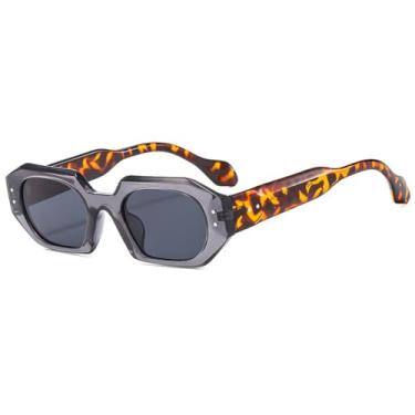 Imagem de Óculos de sol retangular pequeno, masculino, feminino, quadrado, viagem, vintage, retrô, uv400, leopardo cinza, tamanho único