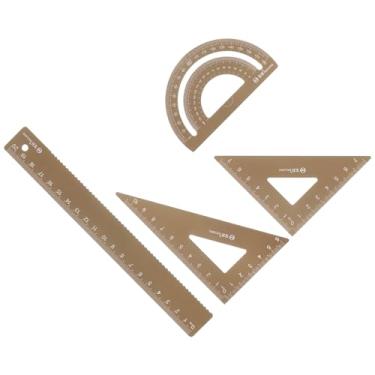 Imagem de Kozelo Conjunto geométrico de 4 peças - [régua de 20 cm] Conjunto de matemática de gravação a laser de medição precisa de liga de alumínio, marrom para uso em sala de aula, transferidor de 180 graus,