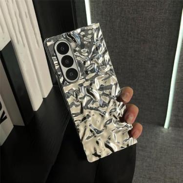 Imagem de Capa luxuosa coreana dobrável com padrão de folha de lata enrugada para Samsung Galaxy Z Flip5 Zflip6 ZFlip 5 Flip6 Capa traseira à prova de choque, A, para Z Flip 5