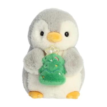 Imagem de Aurora Festive Pompom Penguin Pompom with Christmas Tree Stuffed Animal - Vibrant Companions - Endless Fun - Gray 8 Inches