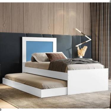 Imagem de Bicama Luara com Cabeceira Solteiro Branca e Azul