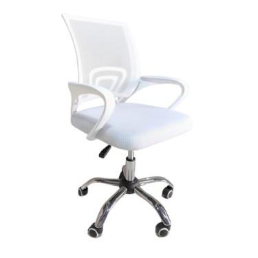 Imagem de Cadeira Escritório Branca Dekor Atendimento Base Giratória Estofado Tela Mesh Regulagem de Altura e Rodízios