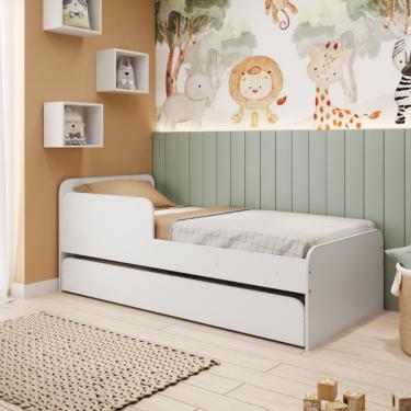 Imagem de Bicama Infantil Solteiro com Proteção Lateral Caracol Movelbras - Branco