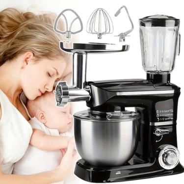 Imagem de CHONGHAN Batedeira de pé de 3 Em 1,Com Liquidificador E Moedor De Carne, Tigela AçO InoxidáVel De 6L, Jarra Vidro De 1,5 L, 6 Velocidades, Para 8 A 12 Pessoas,FáCil De Limpar
