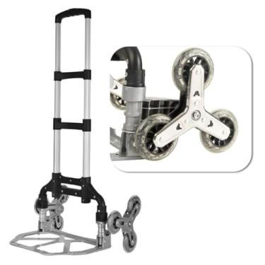 Imagem de B-MAX Carrinho Dobrável de Alumínio e Plástico para Subir Escadas, Prata, 75 kg, 3 Rodas PVC