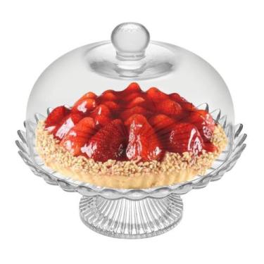 Imagem de Boleira de Vidro com Pé e Tampa 24cm Vitazza Prato para Bolo Doce Sobr