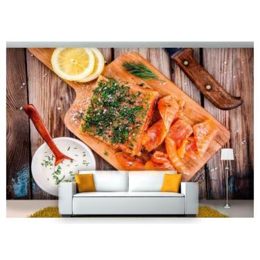 Imagem de Papel De Parede Alimento Peixe Salmão Limão 3D Al196 - Você Decora