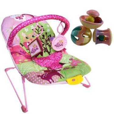 Imagem de Kit Cadeira Balanço P/ Bebê Rosa Musical 9Kg Soft + Chocalho - Color B
