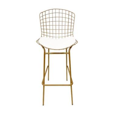 Imagem de Banqueta BERTÓIA dourado fosco assento branco tubular altura 70cm - Po