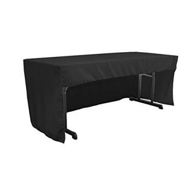Imagem de LA Linen Toalha de mesa ajustada de popelina de poliéster aberta nas costas para mesas de sala de aula, 244 x 76 x 76 cm, preta