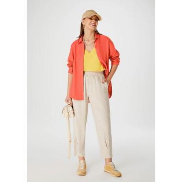 Imagem de Calça Feminina Slouchy Cintura Alta Em Viscolinho - Hering, XG, Bege c