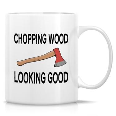 Imagem de Retreez Caneca de madeira engraçada - Caneca para cortar madeira, boa aparência - xícara de café ou chá de cerâmica de 325 ml - Presente bem-humorado para madeireiro, lenhador, colheitadeira de
