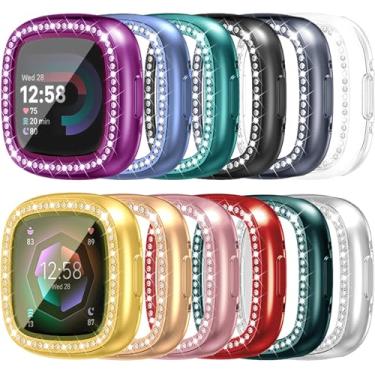 Imagem de RICHONE Pacote com 12 capas protetoras de tela compatíveis com Fitbit Versa 4 e Sense 2 (2022), capa de TPU (poliuretano termoplástico) macio com amortecedor de TPU (12 cores, Versa 4 e Sense 2)