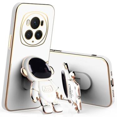 Imagem de Anlalish Compatível com Honor Magic 6 Pro, capa fofa de silicone com suporte de astronauta, capa de telefone Honor Magic 6 Pro Funda Slim Plating Proteção da câmera à prova de choque (branca)