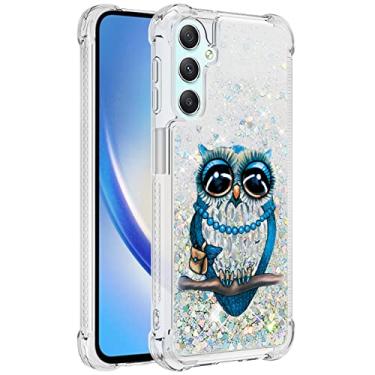 Imagem de Monwutong Capa de telefone slim fit para Samsung Galaxy A24 4G, glitter líquido efeito areia movediça silicone macio TPU moderno, capa de proteção de tela e câmera para A24 4G, YBDT Owl