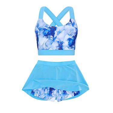 Imagem de Cutemile Tanquíni de duas peças para meninas, roupa de banho com short de verão, roupa de banho Rash Guard de 6 a 13 anos, Mármore, 10-11 Anos
