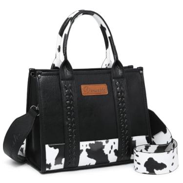 Imagem de VANSARTO Bolsa jeans feminina asteca com alça superior, bolsa de ombro boho com alça de pulso, Preto, Medium