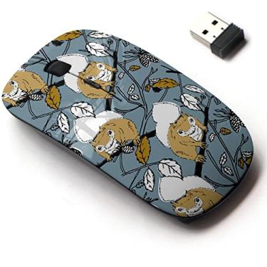 Imagem de Mouse sem fio de 2,4 G com design de padrão fofo para todos os laptops e desktops com nano receptor - floresta de esquilos
