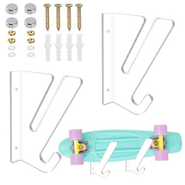 Imagem de SHTCSZBA Suporte de parede de skate, suporte de armazenamento de skate, suporte de skate, suporte de skate de rolamento de carga, design horizontal com economia de espaço para prateleira de skate