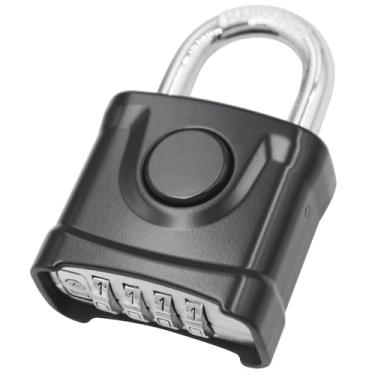 Imagem de Cadeado de combinação resistente, forte de 4 dígitos, alta segurança, sólido, para todos os climas, cadeado de liberação de botão para portão de jardim ao ar livre, cerca de academia (desbloqueio com