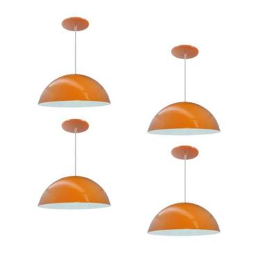Imagem de Kit 4 Luminária Pendente Meia Lua 50cm Interior Branco Brilho Com Fiaç