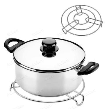 Imagem de Descanso De Panela Suporte Aramado Circular De Metal Inox com 20cm - C